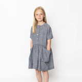 Baby & Kids Linen Button Pocket Dress - Pinstripe