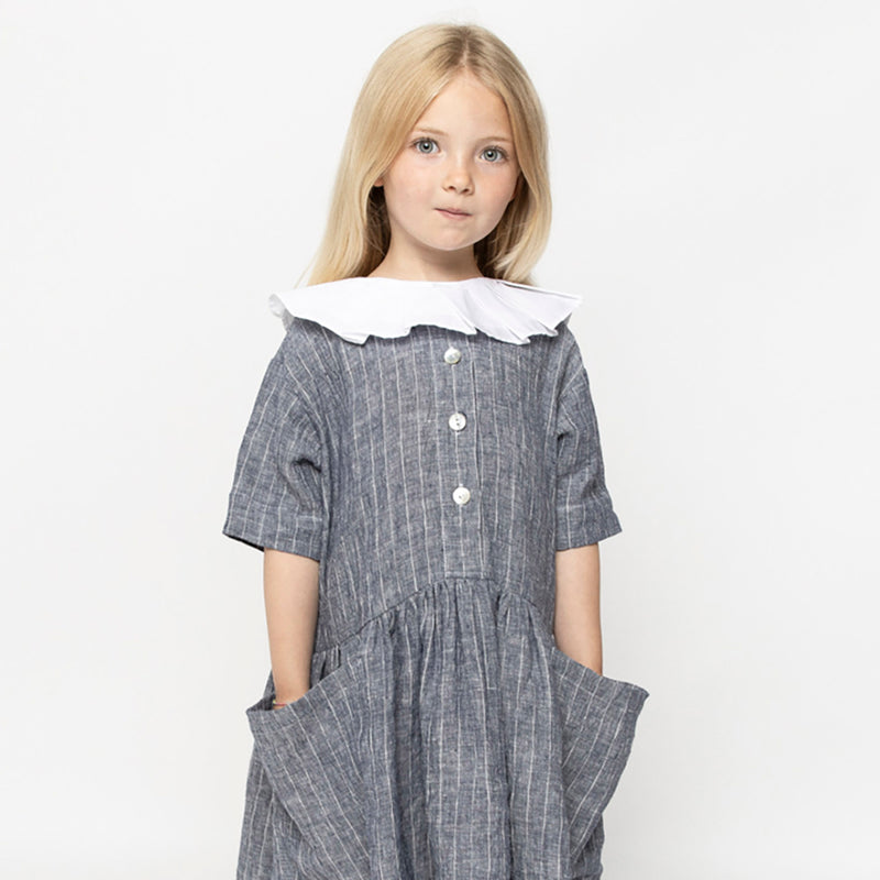 Baby & Kids Linen Button Pocket Dress - Pinstripe