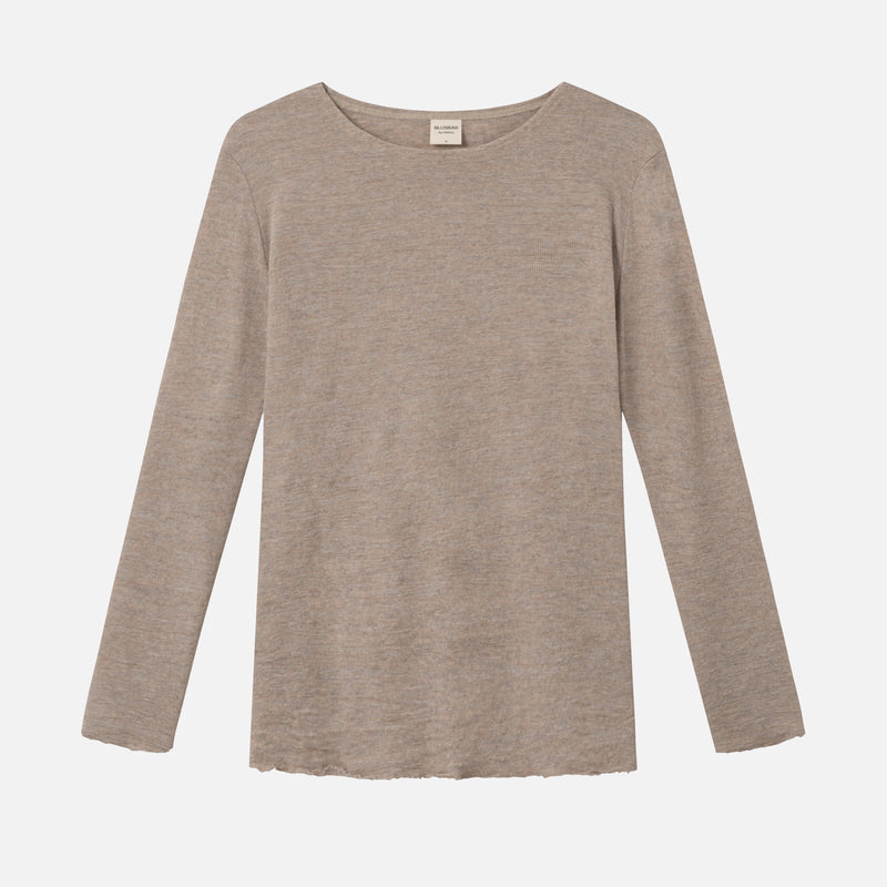 Women's Wool Crepe Raw Hem Top - Sand Melange