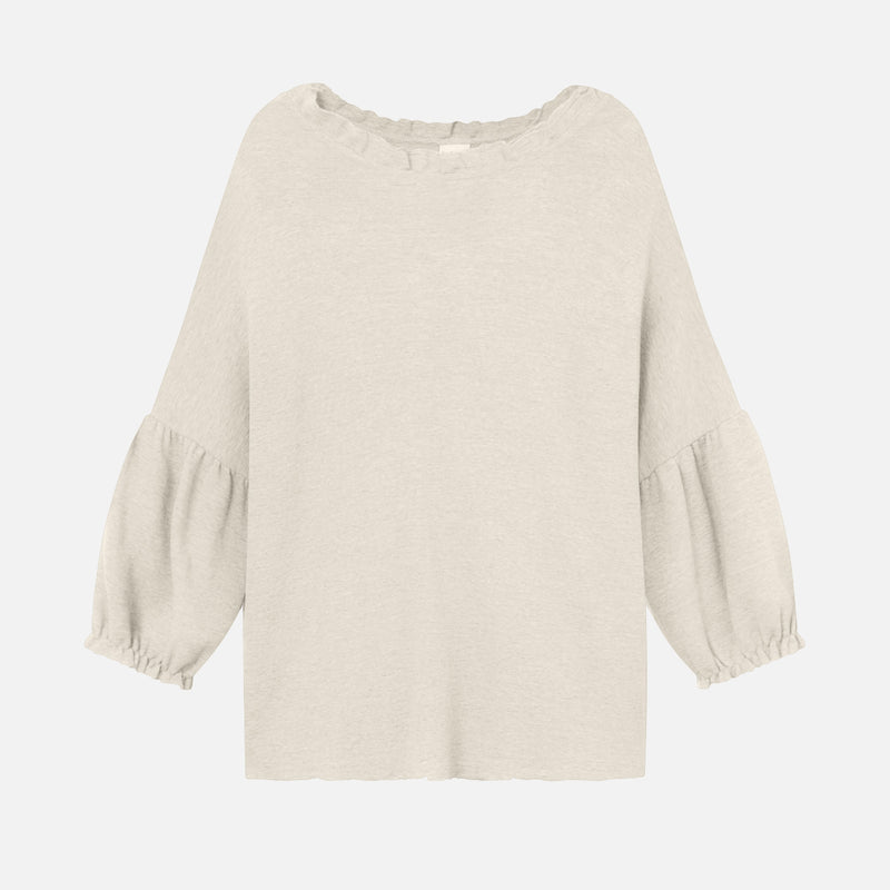 Women's Wool Crepe Ruffle Neck Top - Natural