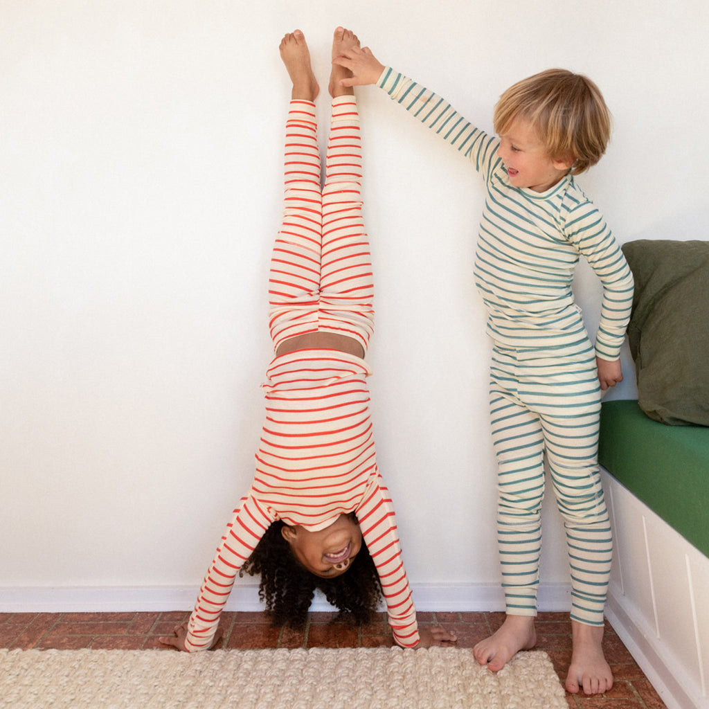Baby & Kids Merino Wool Long Johns Set - Vermilion Stripe – MamaOwl