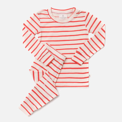 Baby & Kids Merino Wool Long Johns Set - Vermilion Stripe