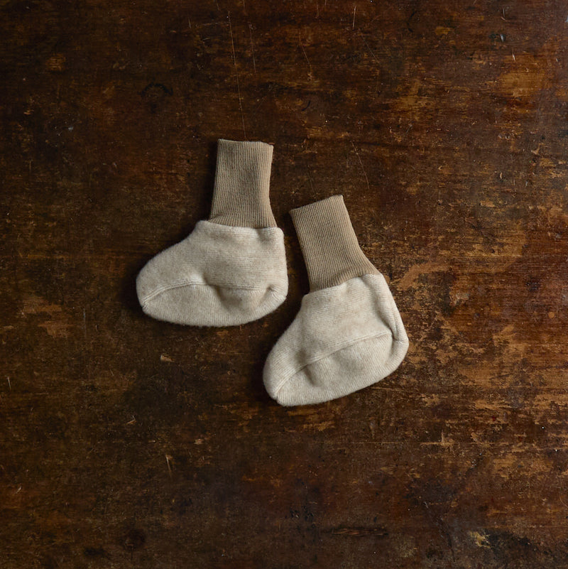 Baby Merino Wool/Cotton Fleece Booties - Latte