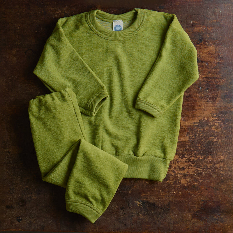 Baby/Children's Merino Wool Terry Pyjama Set in green sizes