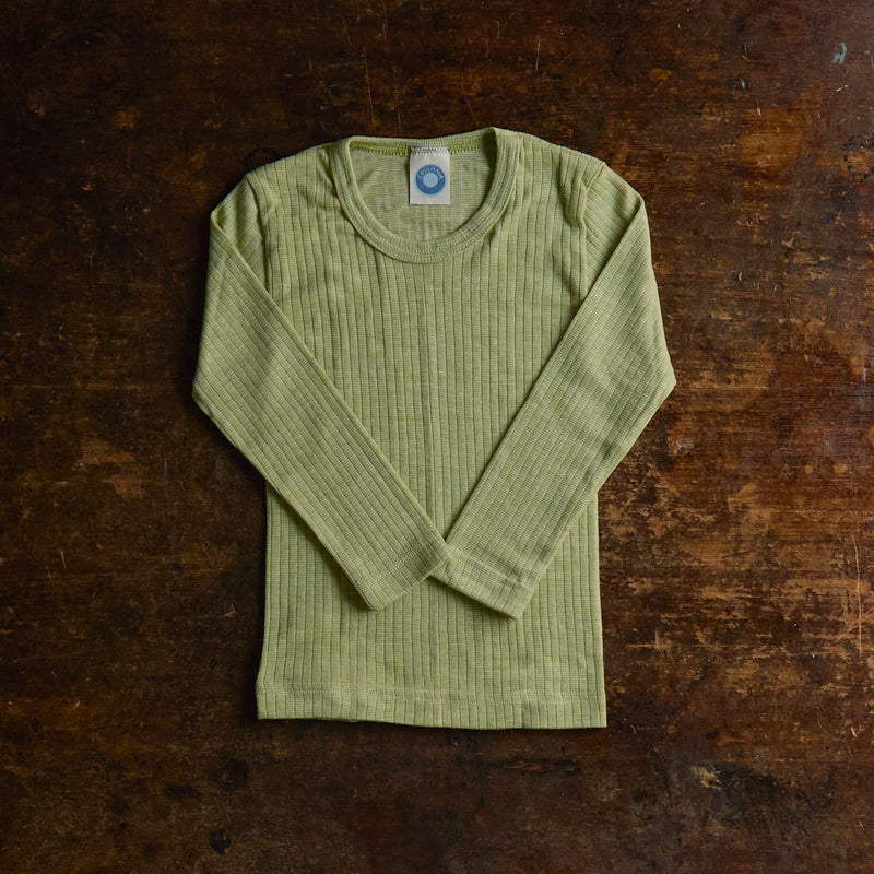 Merino Wool/Cotton/Silk LS Top - Green Melange