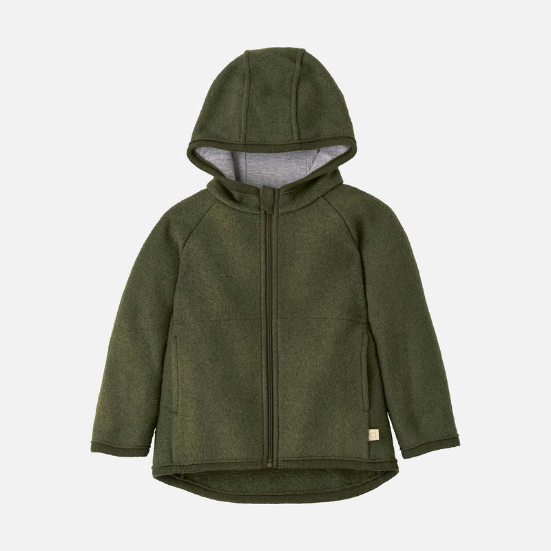 Baby & Kids Boiled Merino Wool Zip Jacket - Olive