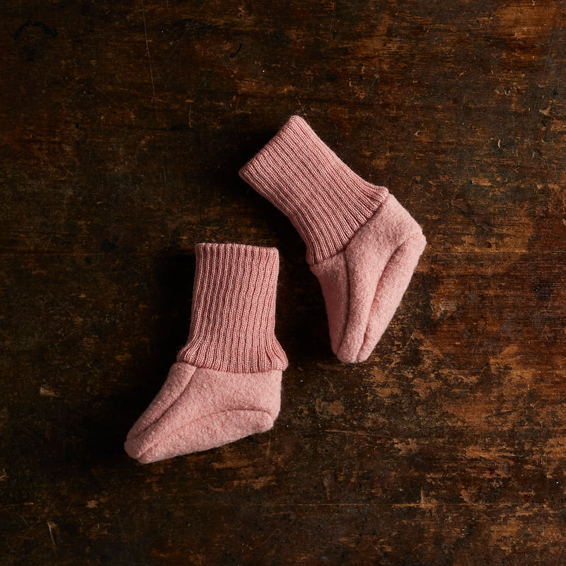 Baby Boiled Merino Wool Booties - Soft Pink