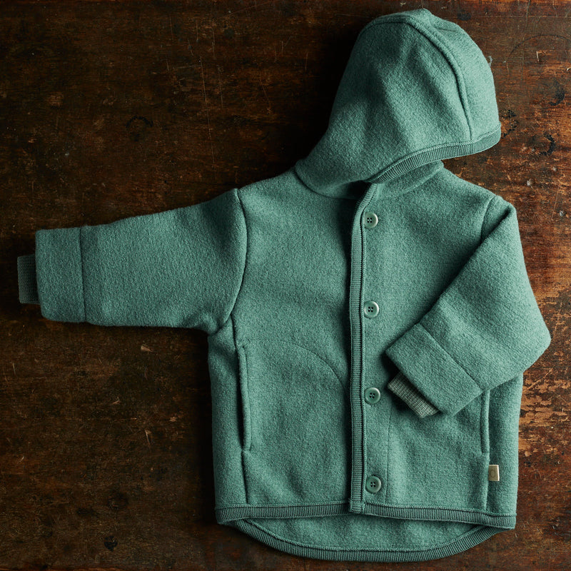 Baby Kids Boiled Merino Wool Jacket in green sizes 6mth-10 yrs