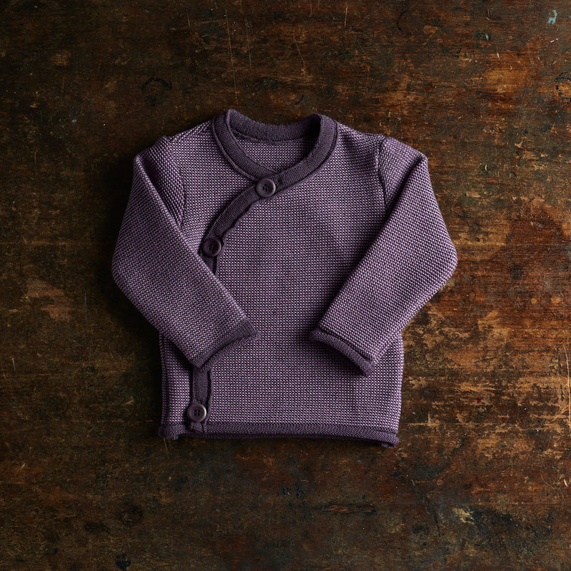 Baby Merino Wool Cardigan - Aubergine/Lilac