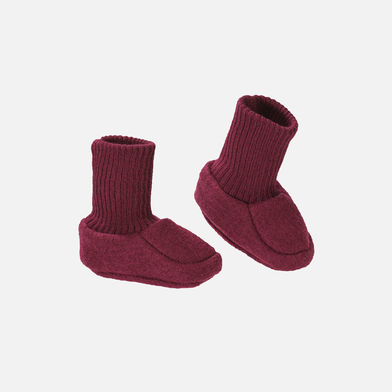 Baby Boiled Merino Wool Booties - Cassis