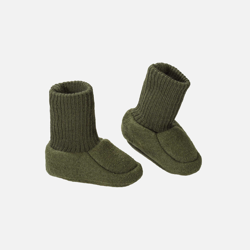 Baby Boiled Merino Wool Booties - Olive