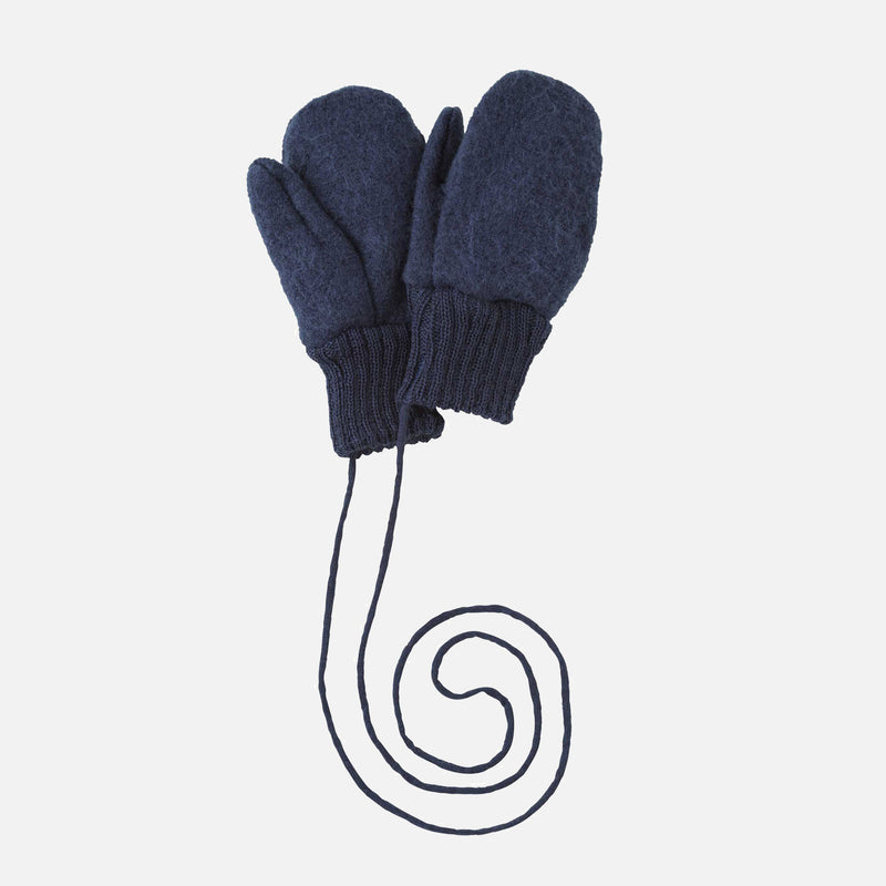 Boiled Merino Wool Mittens - Indigo
