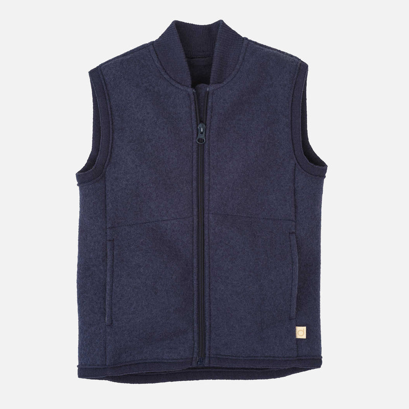Boiled Merino Wool Zip Vest - Indigo