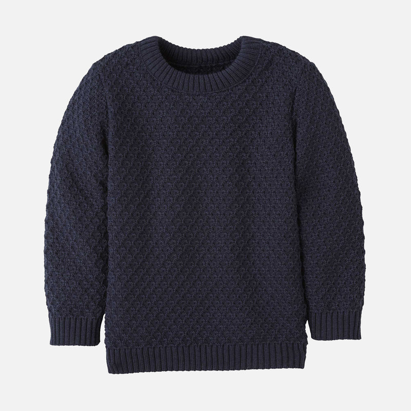 Merino Wool Aran Jumper - Indigo