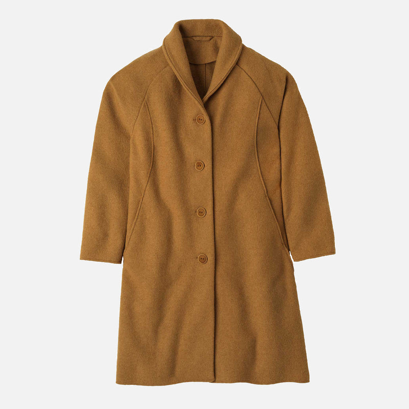 Women's Boiled Merino Wool Coat - Toffee