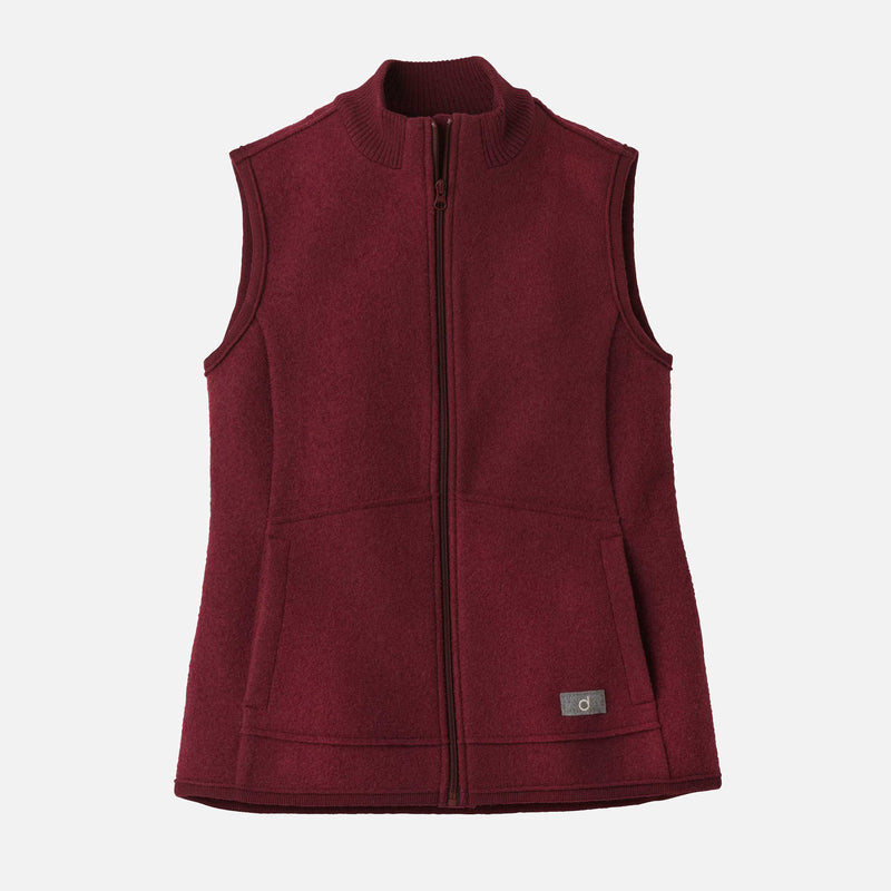 Women's Boiled Merino Wool Zip vest - Cassis