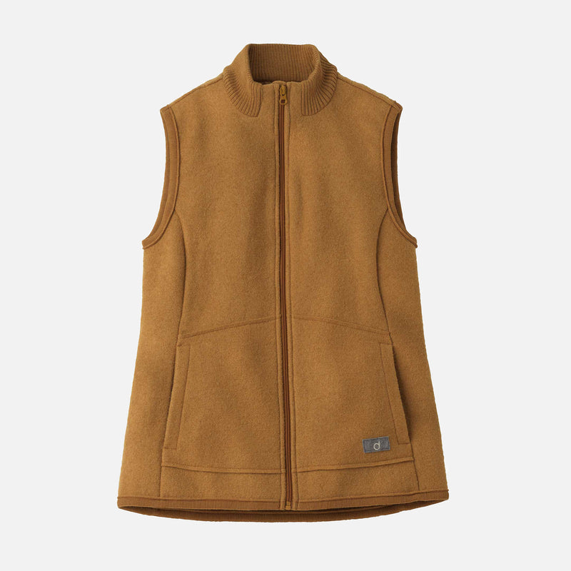 Women's Boiled Merino Wool Zip vest - Toffee