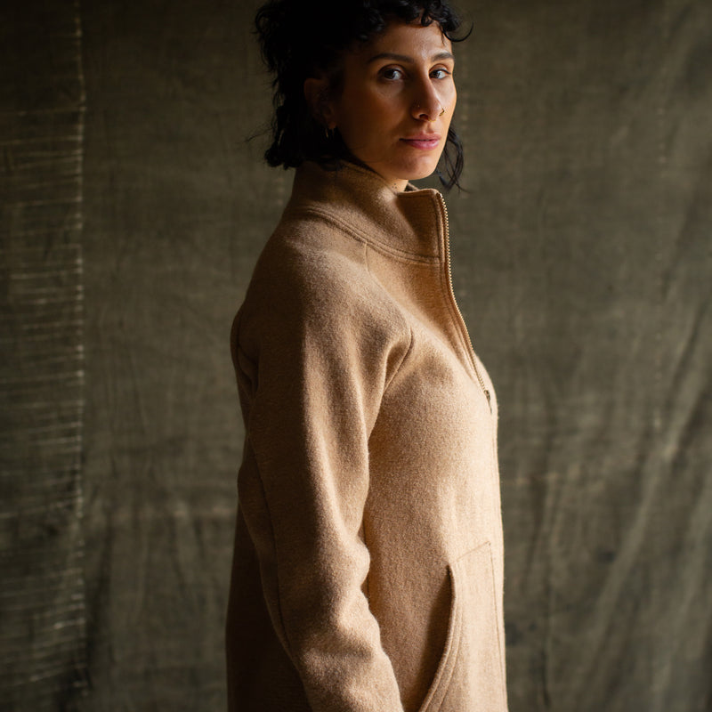 Womens Boiled Merino Wool Coat - Caramel