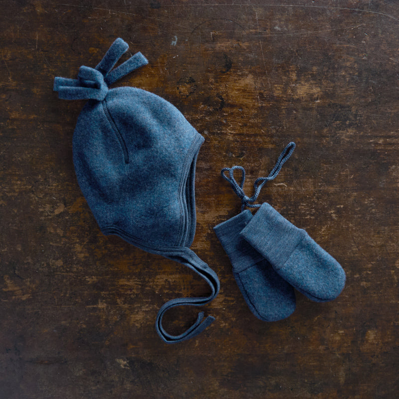 Baby Merino Wool Fleece Hat - Blue Melange
