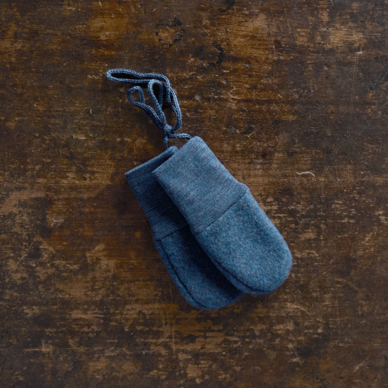Baby Merino Wool Fleece Mittens - Blue Melange