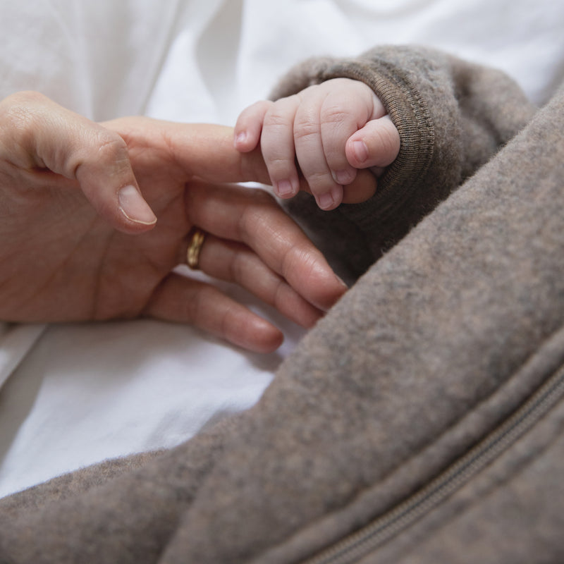 Baby Merino Wool Fleece Zip Suit - Walnut Melange