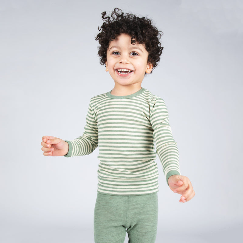 Merino Wool LS Top - Sage Green Melange/Natural