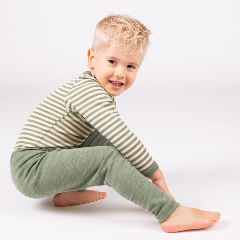 Merino Wool LS Top - Sage Green Melange/Natural