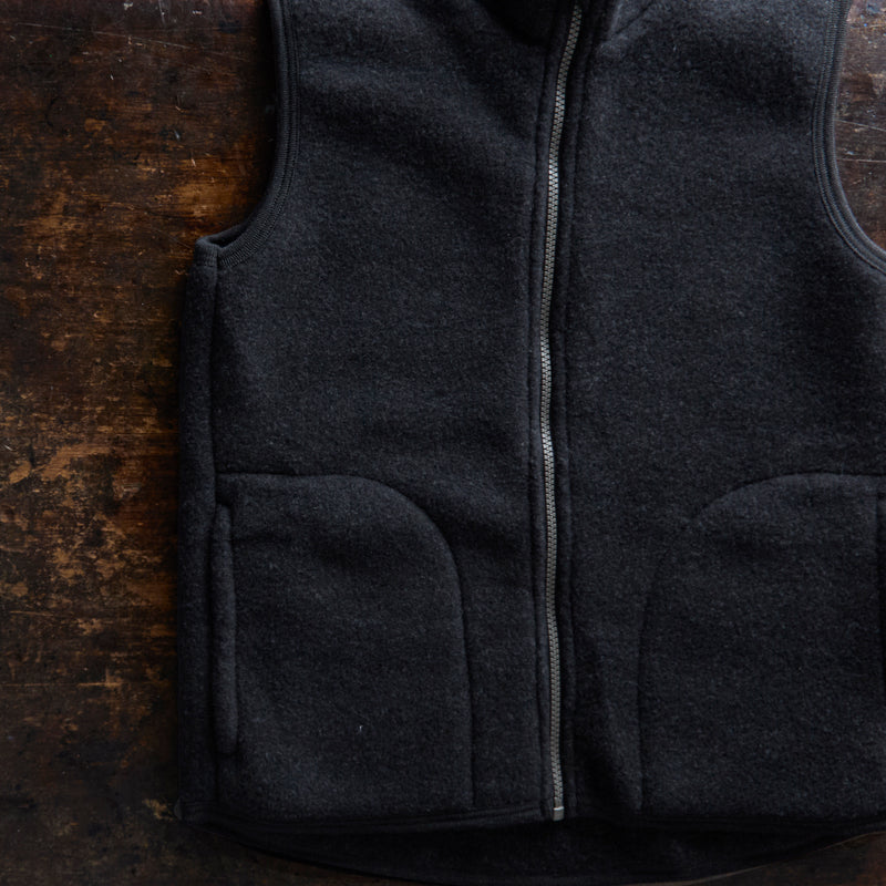 Women's Merino Wool Fleece Zip Vest - Black Melange