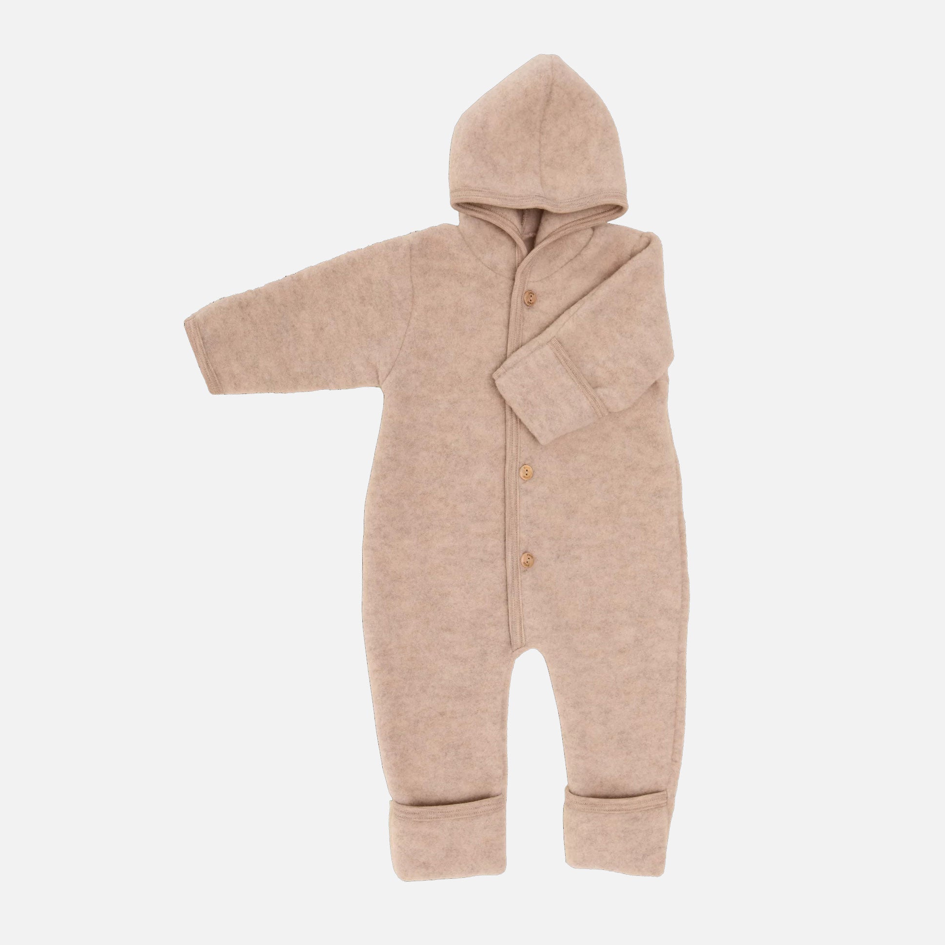 Baby Merino Wool Fleece Suit in beige - sizes 0 months-6 months