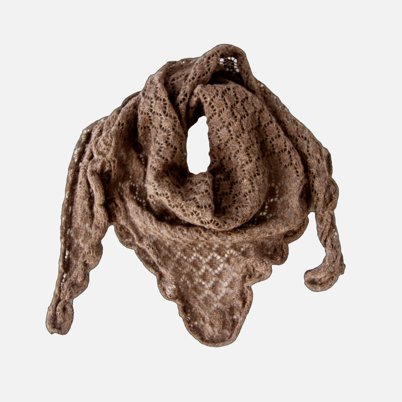 Hand Crochet Alpaca Triangle Scarf - Cocoa