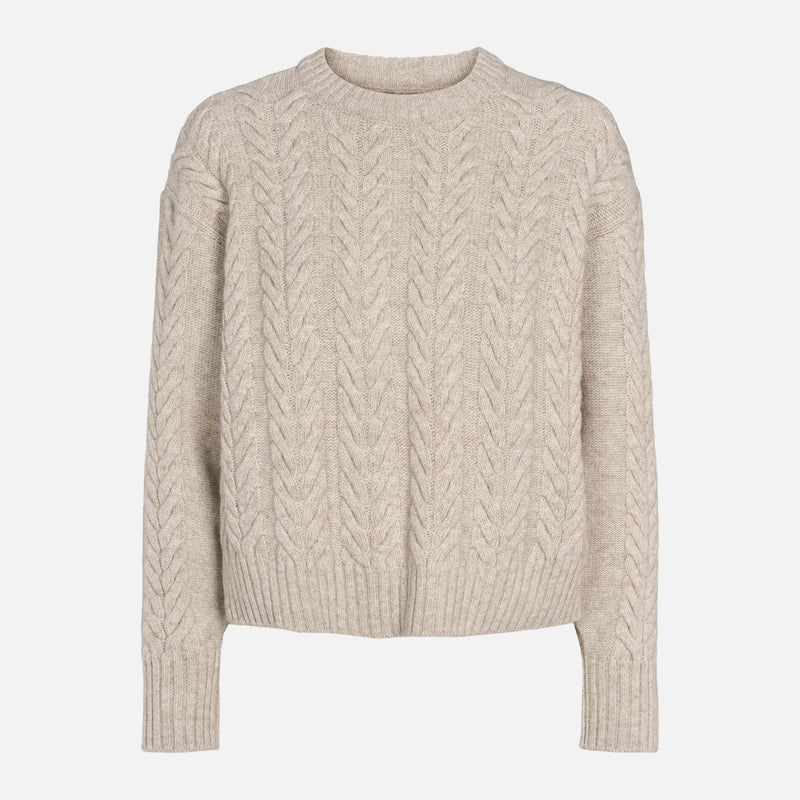 Women's Lambswool/Cotton Elida O-Neck Sweater - Sand Melange