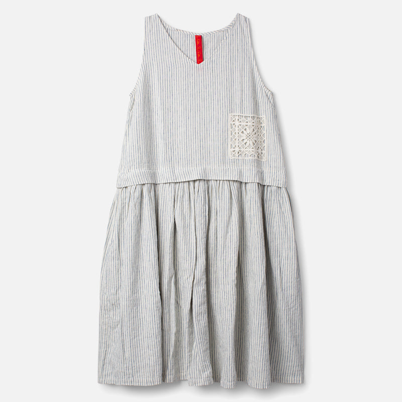 Women's Cotton/Linen Febe Dress - Fog Stripe