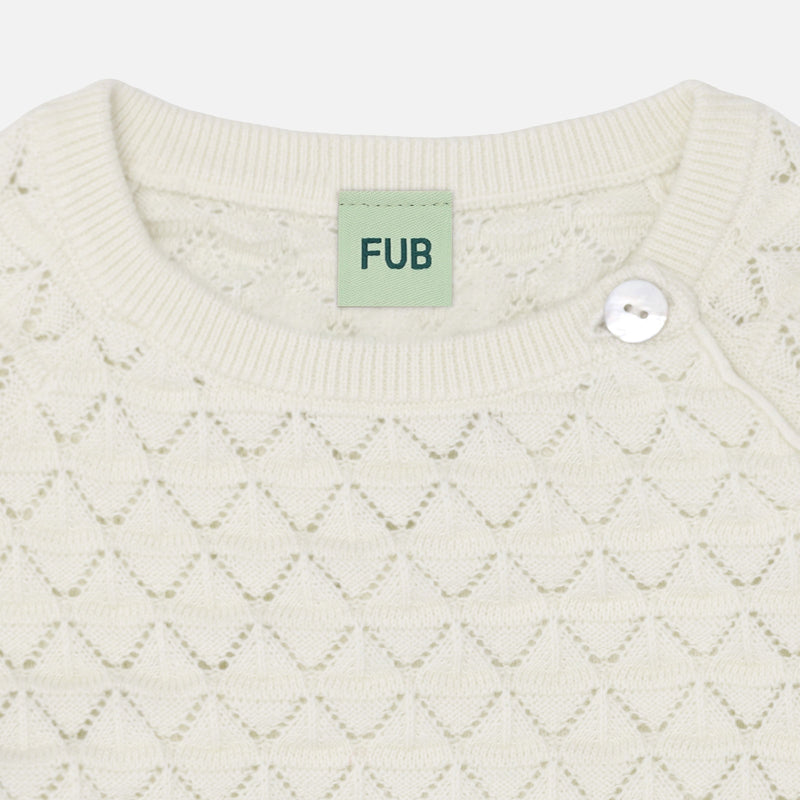 Baby Cotton Pointelle Knitted Cardigan - Ecru