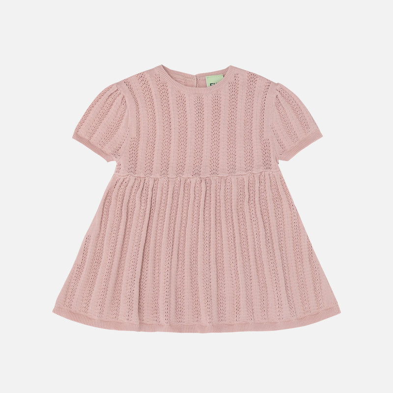 Baby Cotton Knitted Dress - Pale Rose