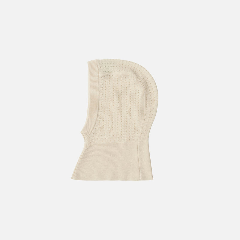Baby Merino Wool Pointelle Balaclava - Ecru