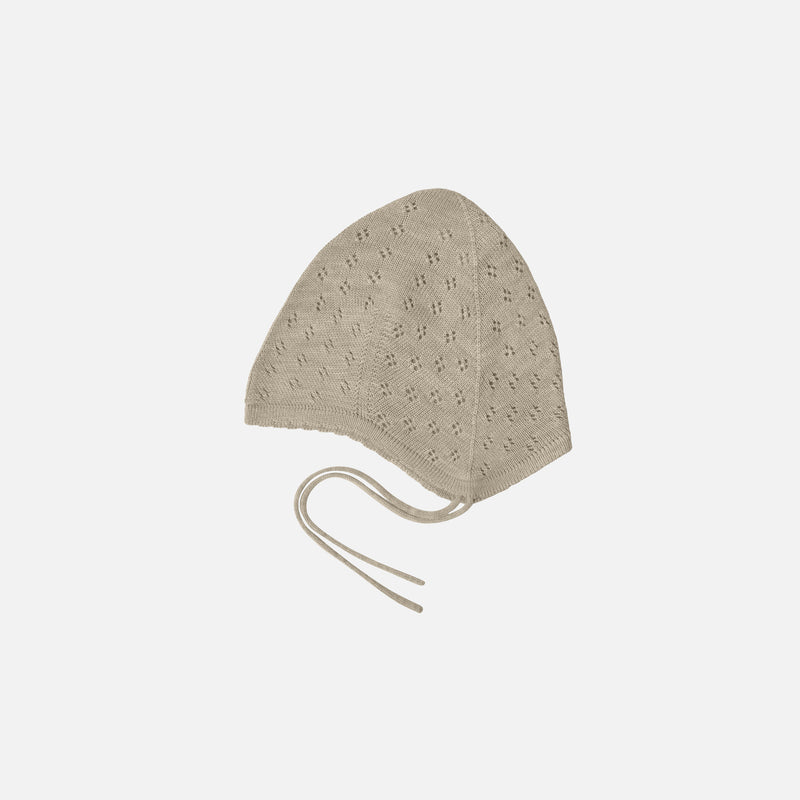 Baby Merino Wool Pointelle Bonnet - Oat Melange