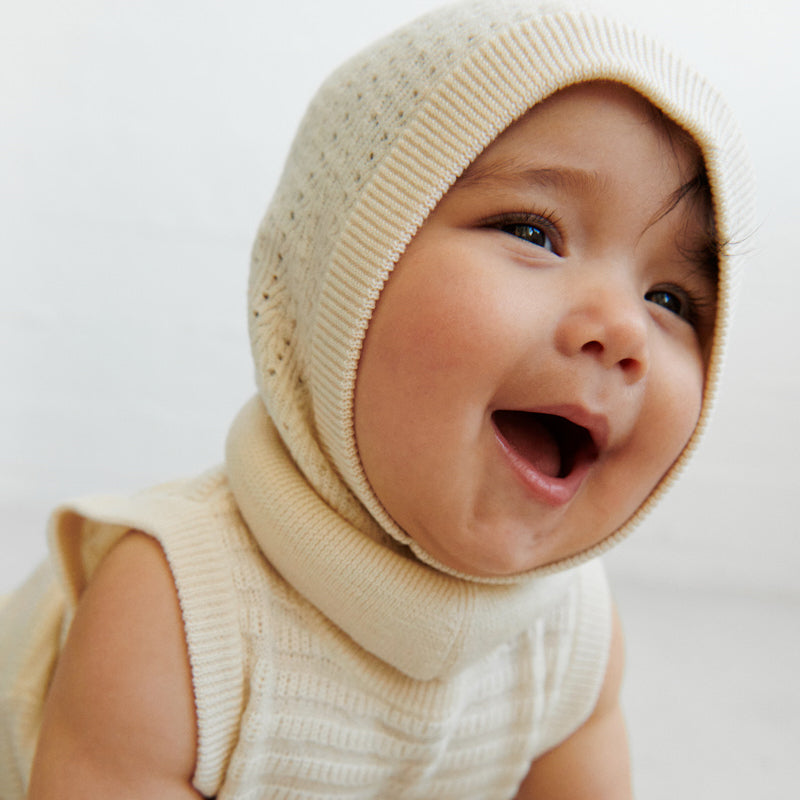 Baby Merino Wool Pointelle Balaclava - Ecru