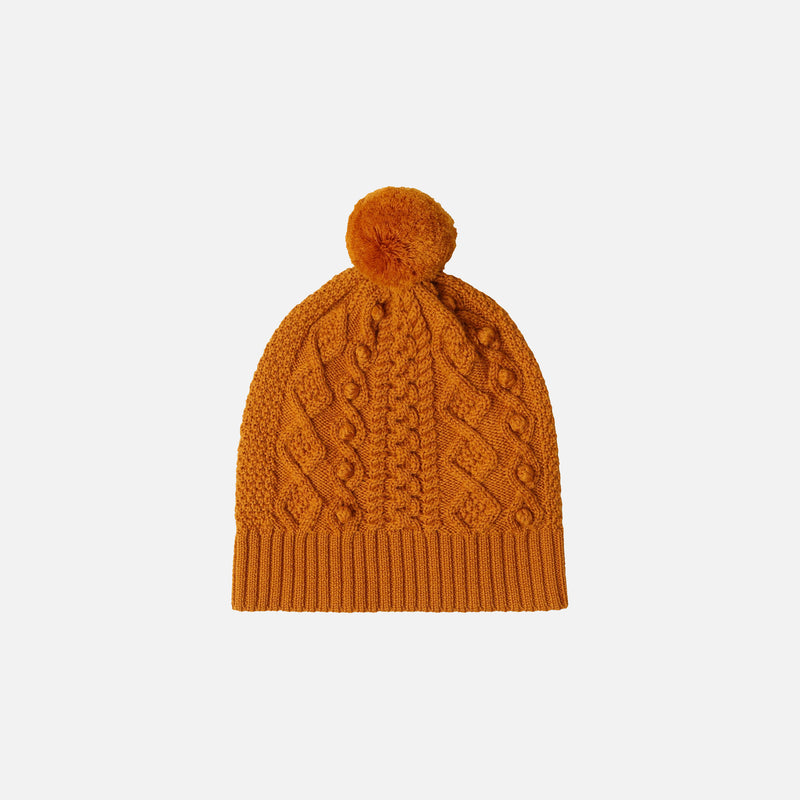 Merino Wool Aran Hat - Burnt Amber