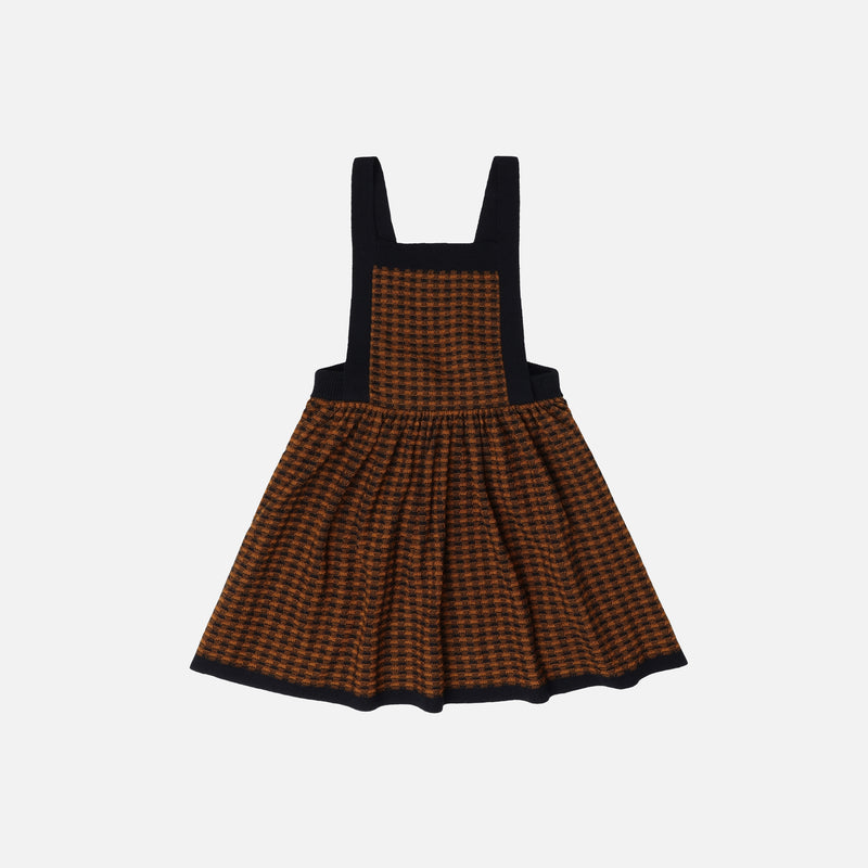 Merino Wool Check Spencer Dress - Dark Navy/Burnt Amber