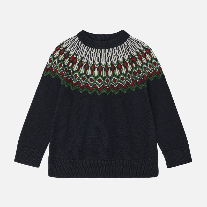 Merino Wool Fair Isle Sweater - Dark Navy