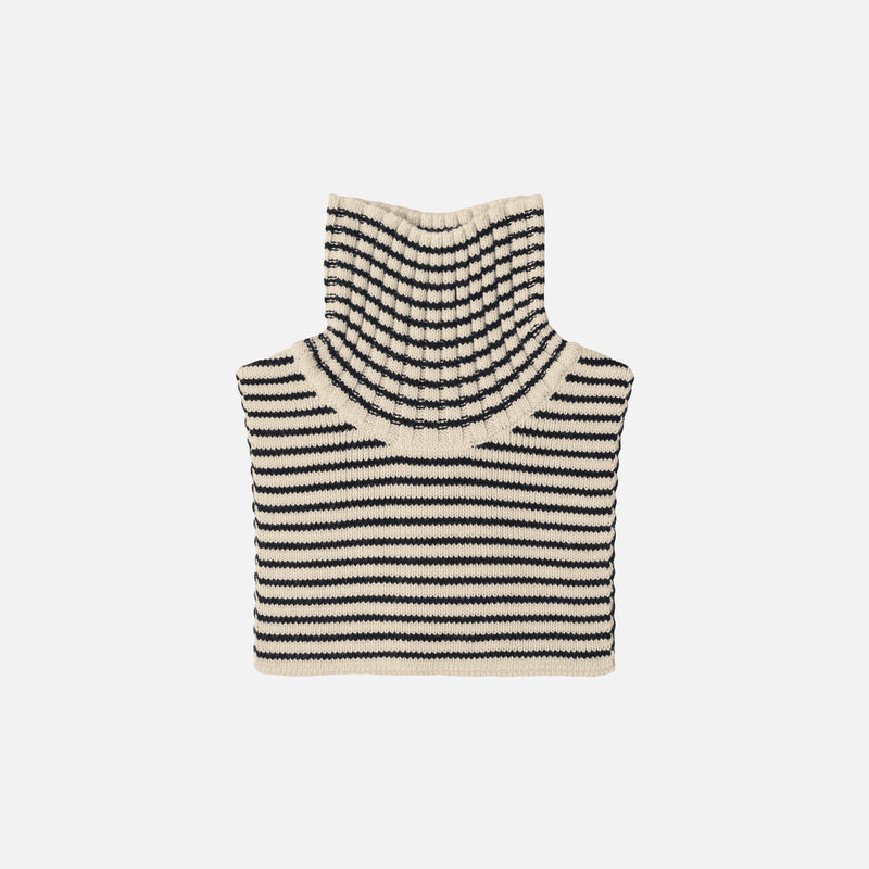 Merino Wool Stripe Neckwarmer - Ecru/Dark Navy
