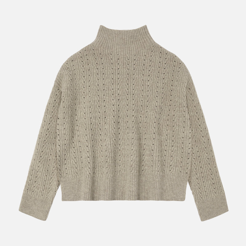 Women's Lambswool Structure Sweater - Oat Melange