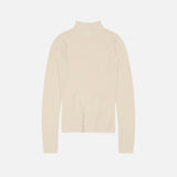 Women's Merino Wool High Neck Pointelle Top - Ecru