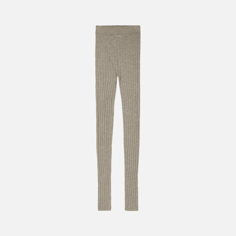 Women's Merino Wool Pointelle Leggings - Oat Melange