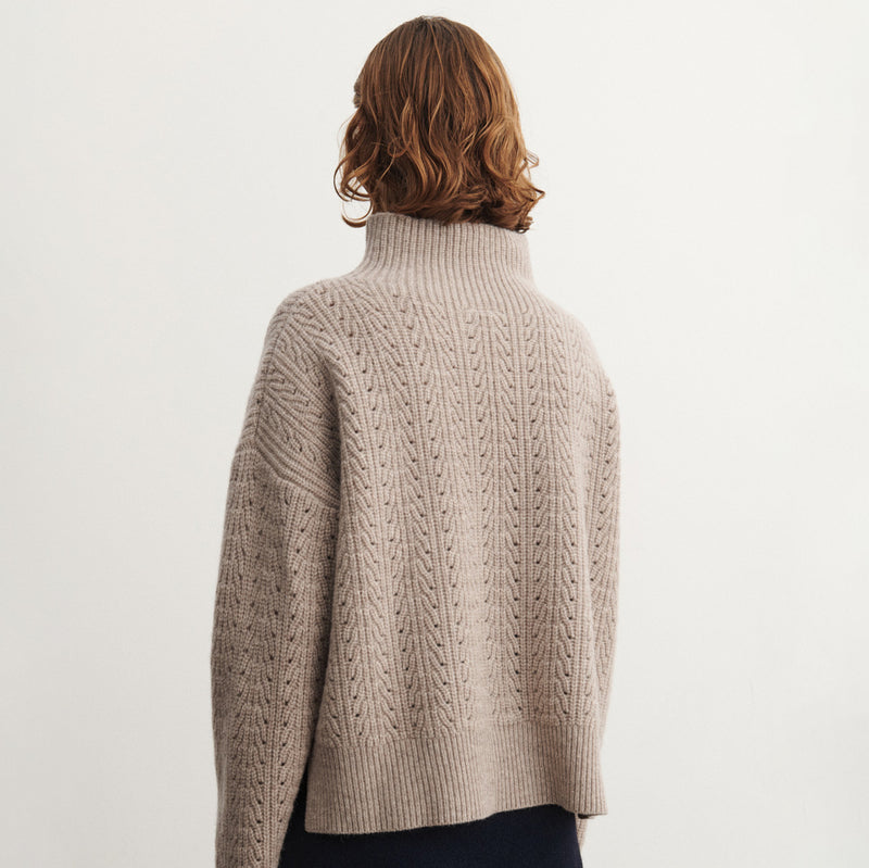 Women's Lambswool Structure Sweater - Oat Melange