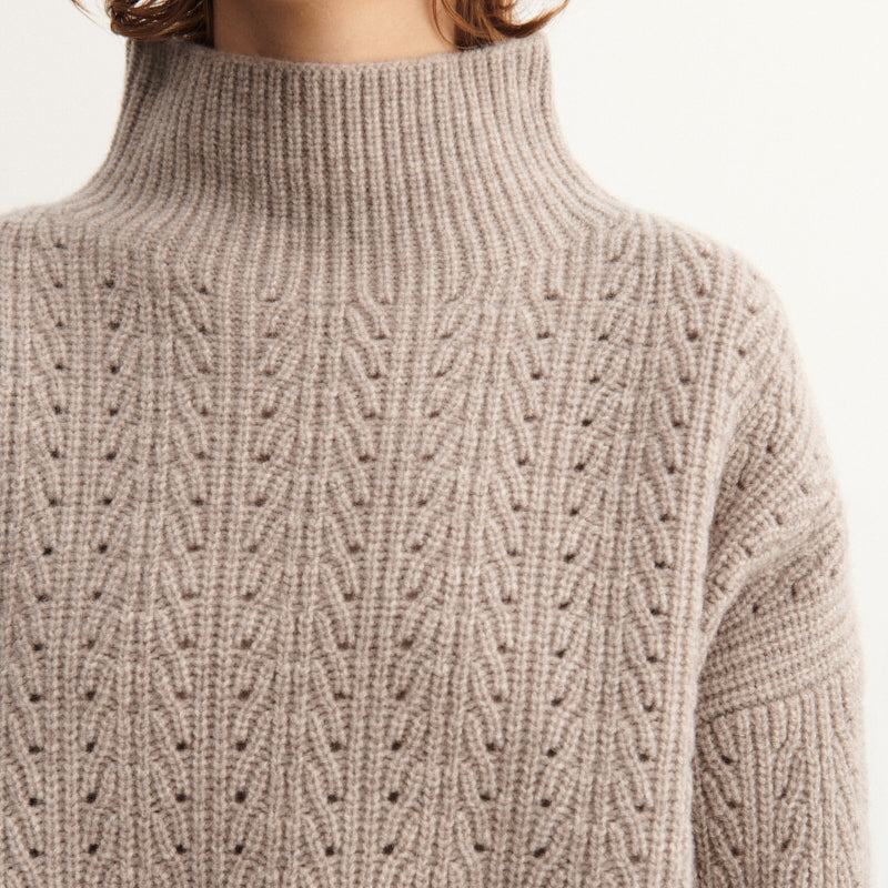 Women's Lambswool Structure Sweater - Oat Melange
