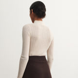 Women's Merino Wool High Neck Pointelle Top - Ecru
