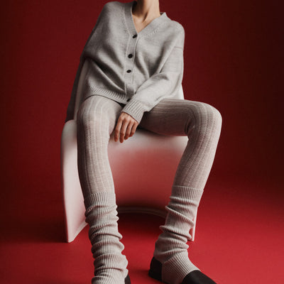 Women's Merino Wool Pointelle Leggings - Oat Melange