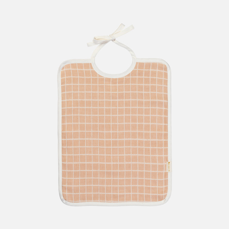 Cotton Feeding Bib - Grid/Dusty Rose