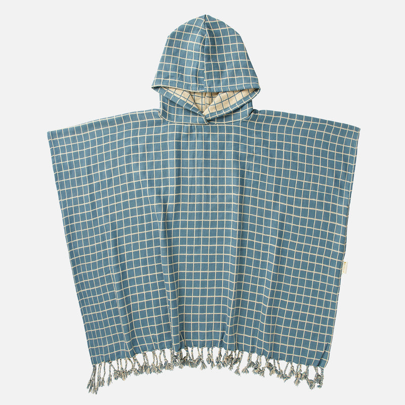 Cotton Poncho - Grid/Blue Spruce